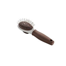 Hunter Cepillo Autolimpiable Talla S con Botón Integrado para Retirar Pelo Muerto, Empuñadura Ergonómica Marrón para Perros.