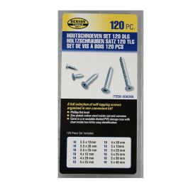 Benson Set de 120 tornillos para madera, varios tamaños, acero