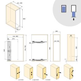 Emuca Botellero lateral extraíble Harmony con cierre suave, Módulo ancho 200mm alto 800mm, Acero y Madera, Gris antracita