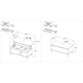 Parisot MORPHOS0400TABA Mesa de Centro Elevable MORPHOS Rectangular Blanco/Roble 100x50x43.6 cm