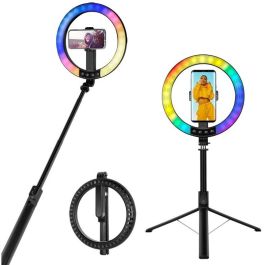 LogiLink Anillo de luz LED para Smartphone con Trípode y Palo Selfie integrado, 20cm