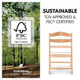 HAUCK Trona Bebé Evolutionary Alpha + Madera - Asiento y reposapiés ajustables - Arnés 5 puntos - Desde 6 meses hasta 90 kg