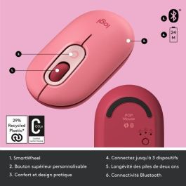 Ratón inalámbrico Logitech POP Mouse con emojis personalizables, Bluetooth, USB, multidispositivo - Rosa