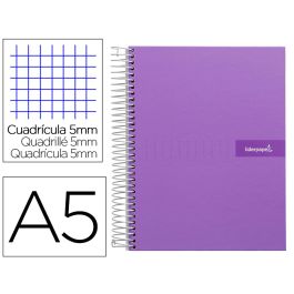 Cuaderno Espiral Liderpapel A5 Micro Crafty Tapa Forrada 120H 90 gr Cuadro 5 mm 5 Bandas6 Taladros Color Violeta