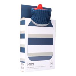 Edm Bolsa de agua caliente modelo Rayas azules, 2 l, Blanco/azul marino/gris