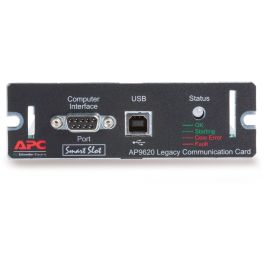 APC AP9620 SmartSlot-Karte para protocolos de comunicación antiguos, con puerto serial y USB 2.0. Conectividad alámbrica.
