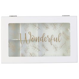 Home Deco Factory Joyero Pour Elle con 3 Plantas, 2 Cajones y Cristal Decorado en Tapa 24x16x13.5 cm
