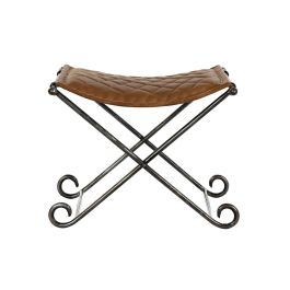 DKD Home Decor Descalzadora Vintage de Piel y Metal Marrón Negro Hecha a Mano, Asiento Banco 42cm Altura, Medidas 45L x 44H x 53A cm DKD Home Decor Descalzadora Vintage de Piel y Metal Marrón Negro Hecha a Mano, Asiento Banco 42cm Altura, Medidas 45L x 44H x 53A cm