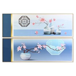 Cuadro Oriental DKD Home Decor Azul Rosa 3 x 60 x 180 cm (2 Unidades)