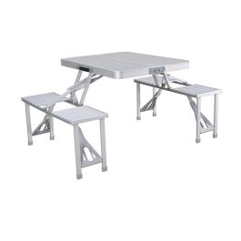 Marbueno Set Mesa y 4 Asientos con Agujero Sombrilla Plegable Aluminio Gris Camping y Playa 136X85X67 cm 10439 Precio: 128.95000008. SKU: B1CNBDXCFR