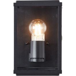Brilliant Aplique de exterior Gaia, luminaria de pared negra de metal y vidrio, compatible con bombillas halógenas E27 de hasta 60W.