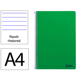 Liderpapel Cuaderno espiral A4 Smart, tapa blanda, 80 hojas, 75gr, rayado horizontal con margen, color verde Precio: 7.99000026. SKU: B1DWMDPAGR
