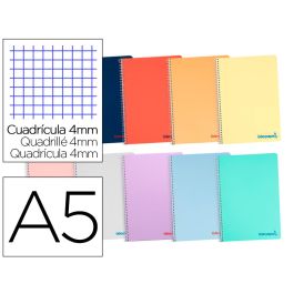 Cuaderno Espiral Liderpapel A5 Wonder Tapa Plastico 80H 90 gr Cuadro 4 mm Con Margen Colores Surtidos 5 unidades