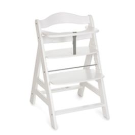 HAUCK Silla Alta de Madera Escalable Alpha+ Blanca - Asiento y Reposapiés Ajustables, Arnés de 5 Puntos, Bandeja Extraíble