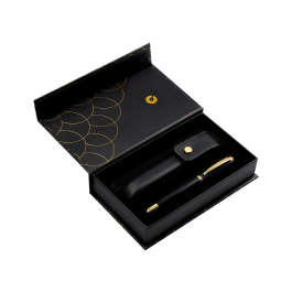 Belius Passion d'or Bolígrafo y Estuche de Aluminio Negro y Dorado con Tinta Azul