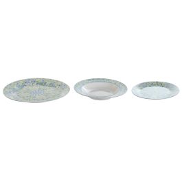 DKD Home Decor Vajilla Completa de Porcelana, Diseño Árabe con Azulejos, 18 Piezas en Tonos Verde y Azul, 27x27x3 cm