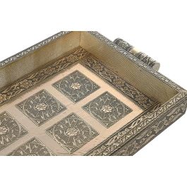 DKD Home Decor Bandeja Estilo Indio Champan de Metal y Madera con Asa 22x36x4 cm Colección Yoga