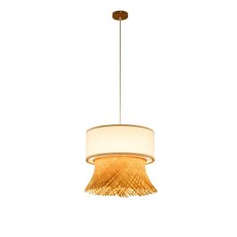 DKD Home Decor Lámpara de Techo Urban de Bambú y Poliéster Marrón Claro Blanco con Flecos 40x39x40 cm E27