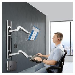 StarTech Estación de Trabajo Soporte de Pared para Monitor VESA hasta 32 Pulgadas y 10kg con Bandeja Teclado/Ratón y Brazo Articulado, Negro
