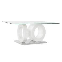 DKD Home Decor Mesa de Centro Moderna con Tapa de Cristal y Estructura de MDF Blanco Transparente Desmontable 60x110x45 cm