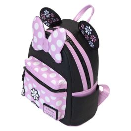 Loungefly Mochila Mini Floral Rock the Dots Minnie Disney Piel Vegana 22x11x26cm con Bolsillos Laterales