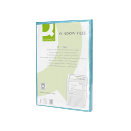 Q-connect Subcarpeta Cartulina A4 Azul con Ventana Transparente, 120 g/m²