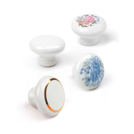 Rei mod .821 Blister con 4 Pomos Redondos para Mueble, Porcelana Acabado Blanco, Ø35mm