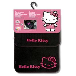 Hello Kitty KIT3013 Juego de 4 Alfombras de Moqueta para Coche Negras Antideslizantes Universales con Talonera de Goma