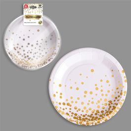 Plato llano cartón ø22,5 cm, blanco / dorado. 10 unidades Precio: 1.79000019. SKU: B1GGWHELQ4