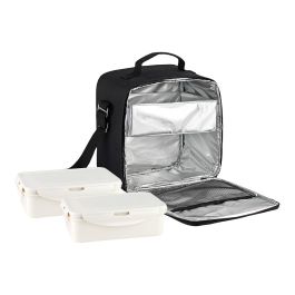 Fagor Porta alimentos Tappy Plus con 2 Fiambreras Herméticas 0,82L | Bolsa Térmica Aislante Frío/Calor | Negro | 17,5x17x24,5 cm