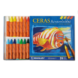 Manley Lápices de Cera Acuarelables Caja de 24 Unidades Colores Surtidos