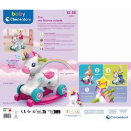 Clementoni CLE52781 Unicornio balancín sobre ruedas Rosa con Sensor de caricias y Detector de movimiento