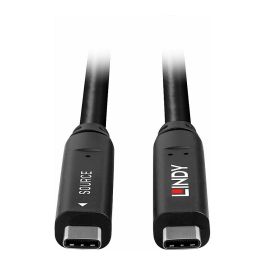 LINDY 43399 Cable Híbrido USB-C a USB-C 15m, USB 3.2 Gen 2 & DisplayPort 1.4, 5 Gbps, 60W PD, 4K, Negro