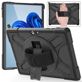 eSTUFF Funda ATLANTA Defender Microsoft Surface Go 4/Go 3/Go 2 - Negra, a prueba de golpes con correa y soporte giratorio