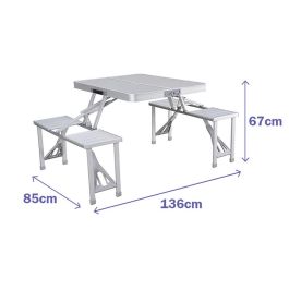 Marbueno Set Mesa y 4 Asientos con Agujero Sombrilla Plegable Aluminio Gris Camping y Playa 136X85X67 cm 10439