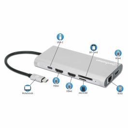 MANHATTAN 12-en-1 Docking Station USB-C con 3xHDMI, 4xUSB, DisplayPort y RJ45