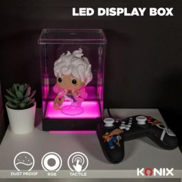 KONIX 3328170302814 Caja de Visualización LED para Figuras Funko Pop/Banpresto Qposket, Iluminación RGB, Cable USB