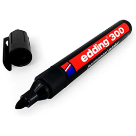 Edding Marcador Permanente 300 Negro, Marcador Permanente para Diversos Materiales con Punta Redonda de 1.5-3mm, Tinta Resistente