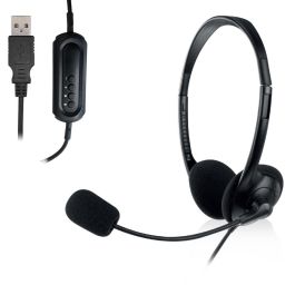 Ewent Auriculares EW3568 USB con Micrófono Estéreo, Diadema Ajustable, Cable 2.1m, Plug & Play para Llamadas y Música