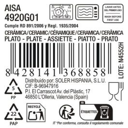 La Mediterranea Plato Hondo Aisa, 21 cm de diámetro, 4 cm de alto, 522 g, porcelana (12 Unidades)