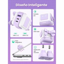 UGREEN Uno RG Cargador Rápido GaN 65W de 3 Puertos para Portátil y Teléfono, Interior, Rosa/Púrpura