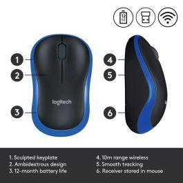 Logitech Ratón Inalámbrico M185 Plug-and-Play, Transmisión Rápida, Conveniencia y Libertad Inalámbrica, Larga Duración Batería