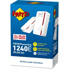 AVM FRITZ! Powerline 1240E KIT 1200 - Adaptador PLC Wi-Fi Dual Band hasta 1200 Mbps para Red Doméstica