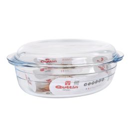 Quttin R26 Cacerola de Vidrio Oval con Tapa, Capacidad 3 Litros + 1 Litro, Modelo Qutti, Medidas 33 x 20 x 13 cm (3 Unidades)