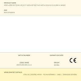 Cristalrecord Ventilador de Techo Antila Mini XS LED 3CCT Negro Aspas Retráctiles Ø55cm Motor DC 35W Dimmable Ultra Silencioso