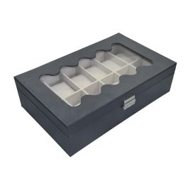 Caja para Relojes Versa Negro Poliuretano Papel Espejo Madera MDF 20 x 8,5 x 32,5 cm