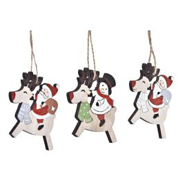 DKD Home Decor Adorno Colgante Navideño de Reno Tradicional MDF Rojo y Natural Set de 3 piezas 1.5 x 8 x 21.2 cm