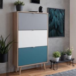 Finori Zapatero Cuba 18 pares - Roble Sonoma y Gris Claro con Pies de Madera Maciza - Diseño Moderno Escandinavo - L 70 x P 24 x H 127 cm Finori Zapatero Cuba 18 pares - Roble Sonoma y Gris Claro con Pies de Madera Maciza - Diseño Moderno Escandinavo - L 70 x P 24 x H 127 cm