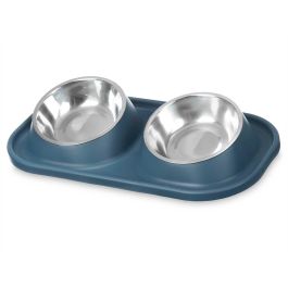 Comedero Doble Metálico Azul Mascow 40x22x8.5 cm (12 Unidades) Comedero Doble Metálico Azul Mascow 40x22x8.5 cm (12 Unidades)
