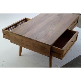 DKD Home Decor Mesa Centro Tropical Mango y Ratán Natural 60 x 46 x 115 cm